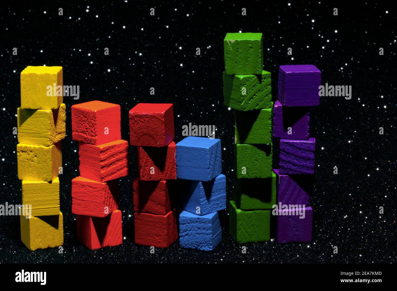 Colored cube columns in the outer space Stock Photo