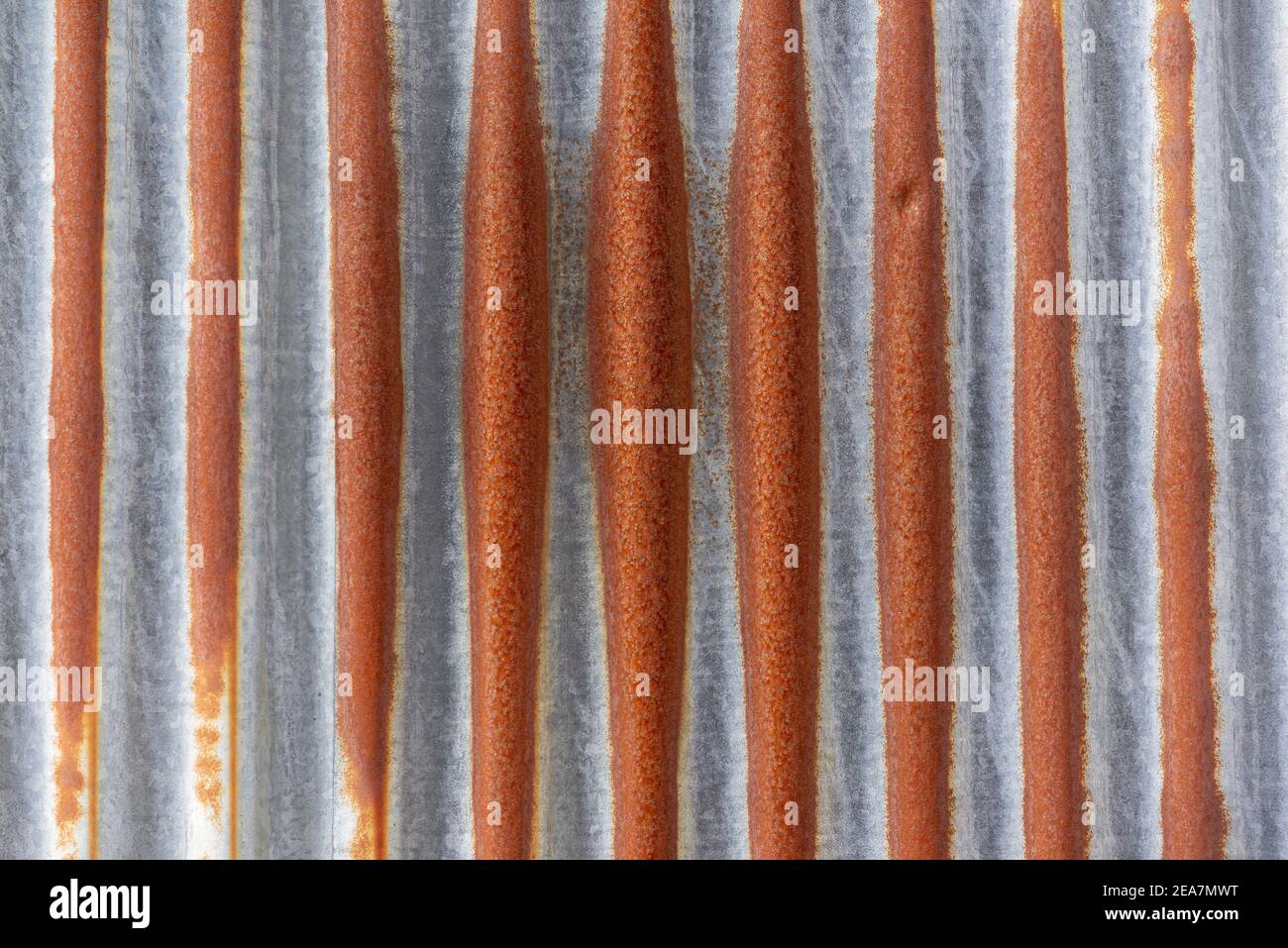 Rusty corrugated iron, vertical lines Stock Photo