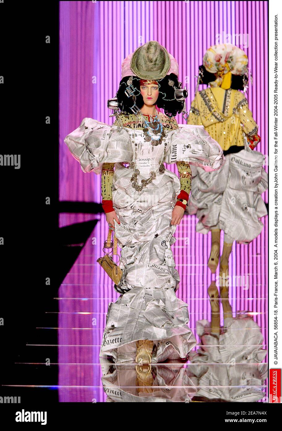 © JAVA/ABACA. 56854. Paris-France, March 6, 2004. A model displays a creation by John Galliano for his Fall-Winter 2004-2005 Ready-to-Wear collection presentation. Stock Photo