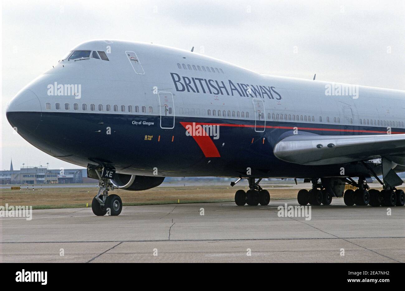 British Airways City of Glasgow Jumbo jet arrival at Heathrow Airport, 1980s Stock Photo