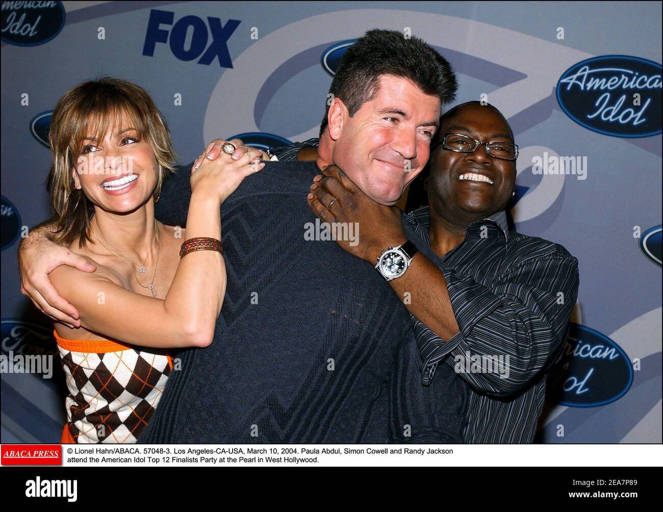 Lionel Hahn Abaca 3 Los Angeles Ca Usa March 10 04 Paula Abdul Simon Cowell And Randy Jackson Attend The American Idol Top 12 Finalists Party At The Pearl In West Hollywood Stock Photo Alamy