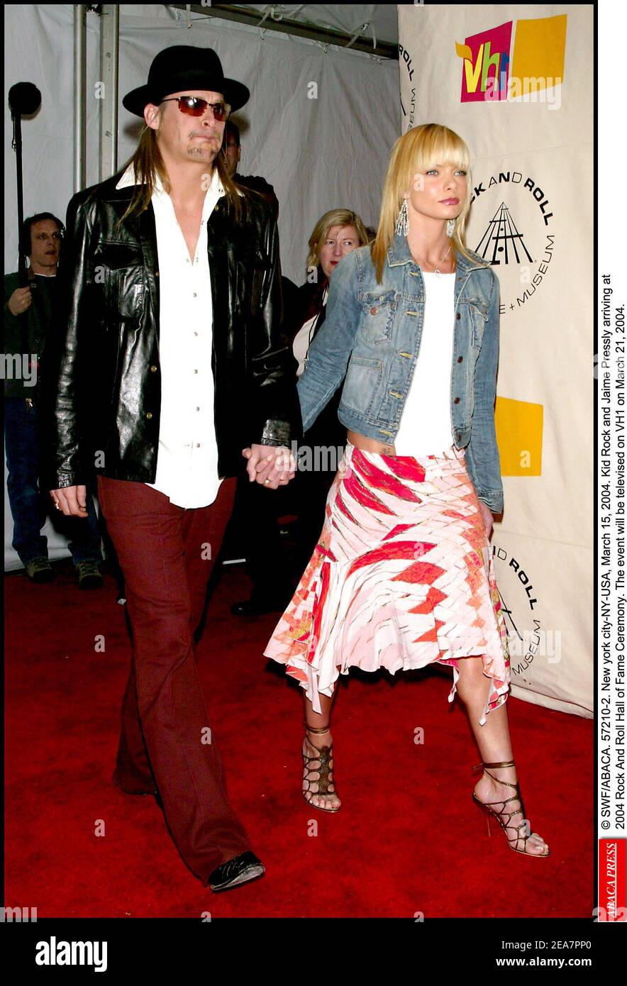 © SWF/ABACA. 57210-2. New york city-NY-USA, March 15, 2004. Kid Rock and Jaime Pressly arriving at 2004 Rock And Roll Hall of Fame Ceremony. The event will be televised on VH1 on March 21, 2004. Stock Photo