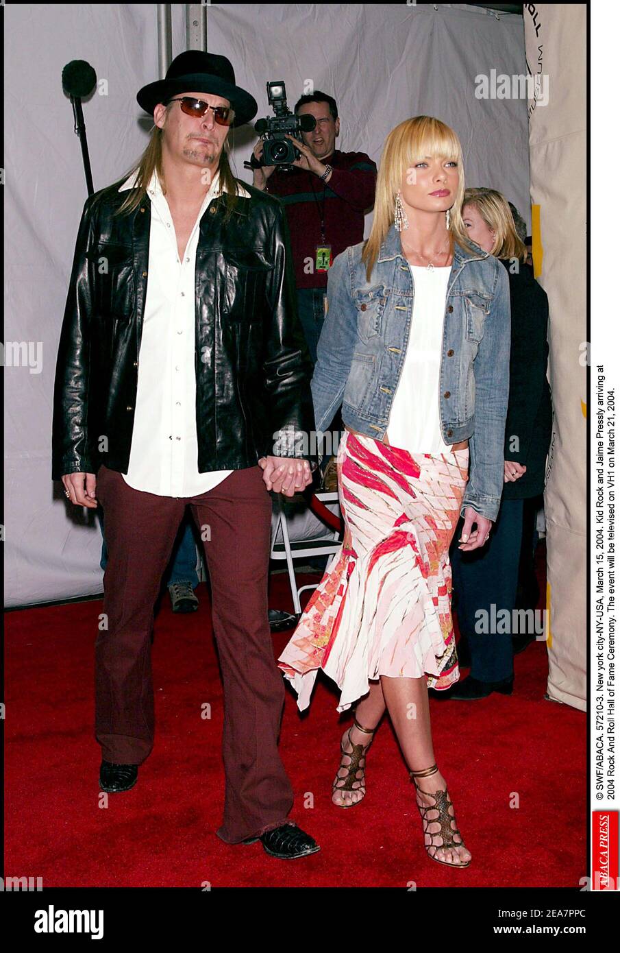 © SWF/ABACA. 57210-3. New york city-NY-USA, March 15, 2004. Kid Rock and Jaime Pressly arriving at 2004 Rock And Roll Hall of Fame Ceremony. The event will be televised on VH1 on March 21, 2004. Stock Photo