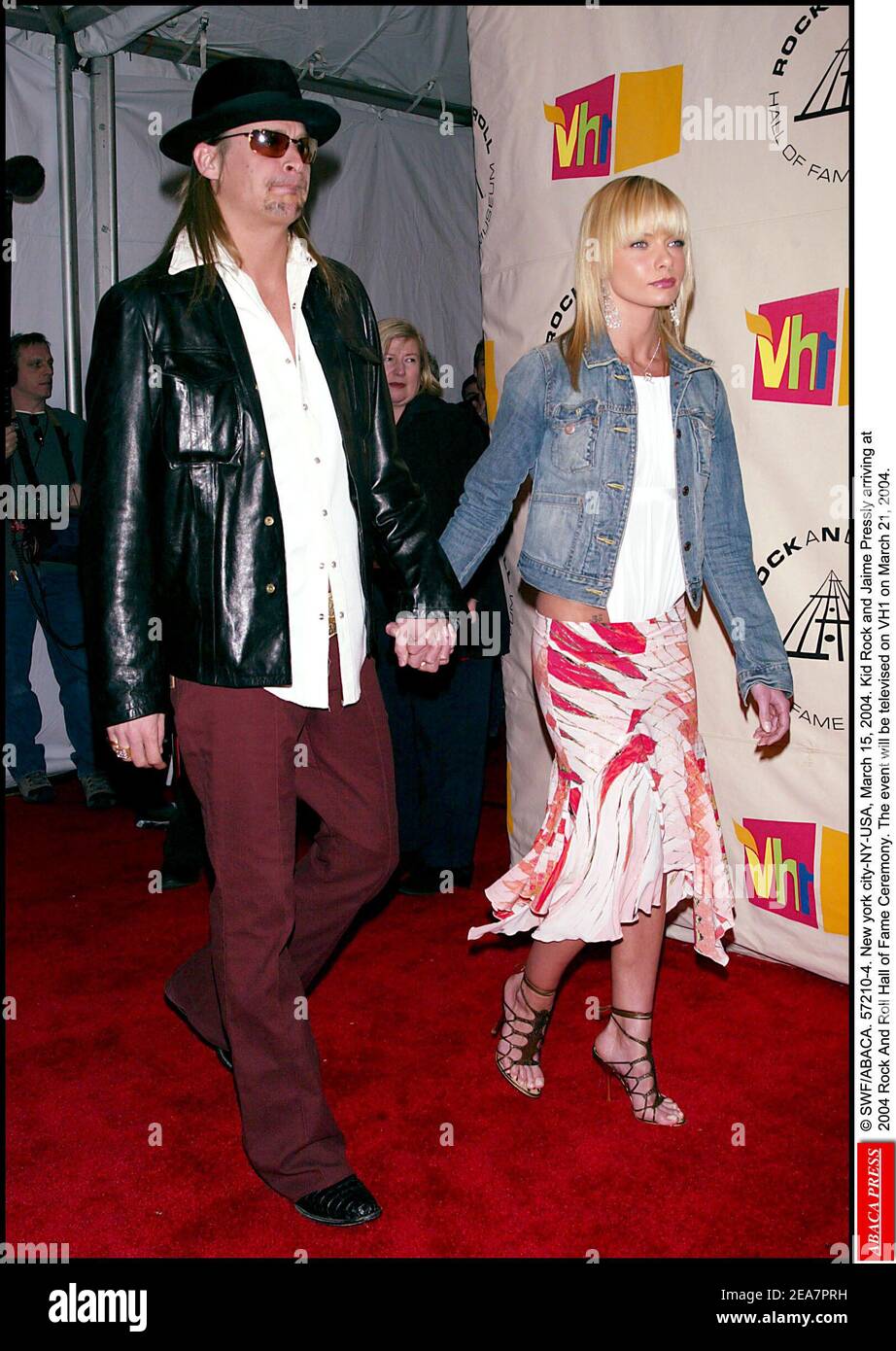 © SWF/ABACA. 57210-4. New york city-NY-USA, March 15, 2004. Kid Rock and Jaime Pressly arriving at 2004 Rock And Roll Hall of Fame Ceremony. The event will be televised on VH1 on March 21, 2004. Stock Photo