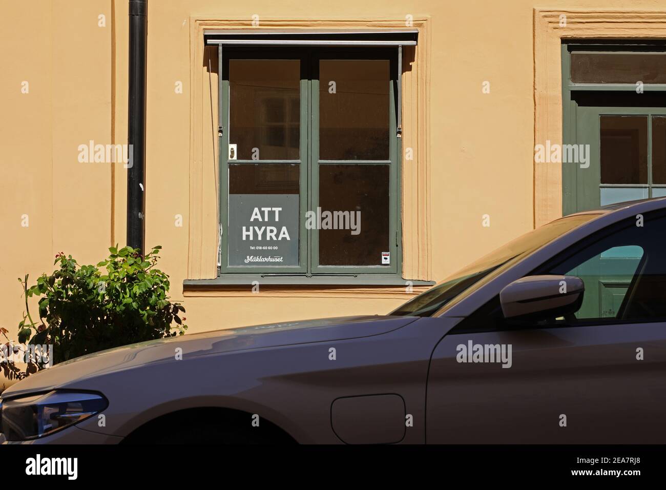 UPPSALA, SWEDEN 11 AUGUST 2020 "For rent" sign in a window Stock
