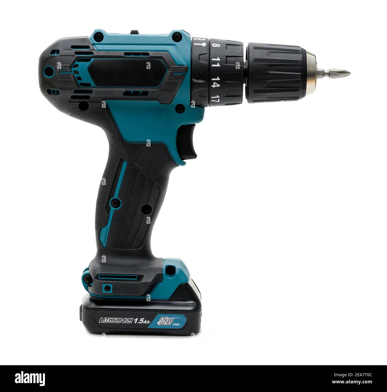 modern powerful cordless screwdriver on white background Stock Photo