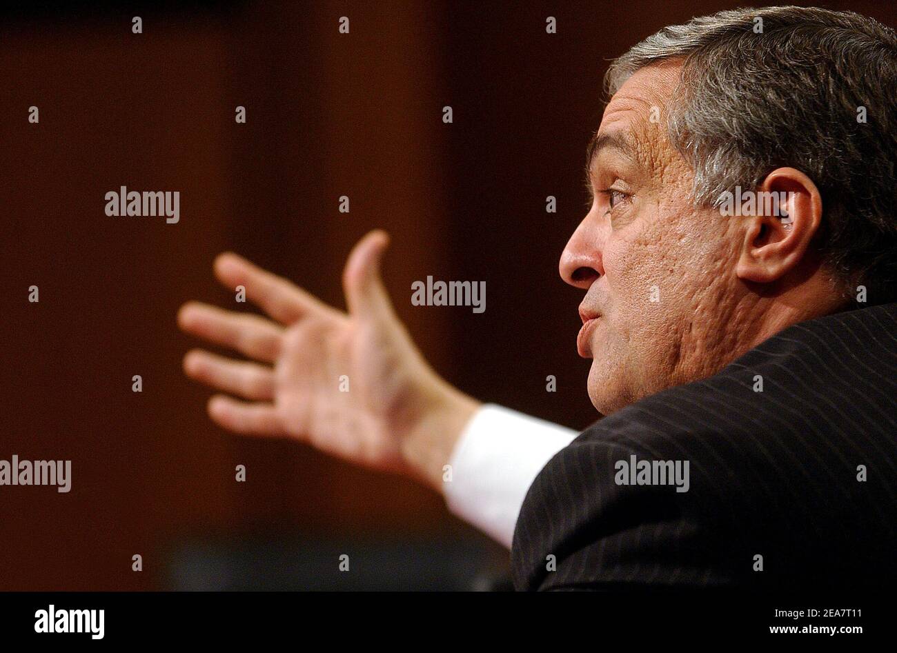 © Olivier Douliery/ABACA. 57636-13. Washington-DC-USA, March 24, 2004. Director of the CIA George tenet, testifies before the 9-11 commission on the formulation and conduct of U.S counter terrorism policy, March 24, 2004, in Washington DC. Stock Photo