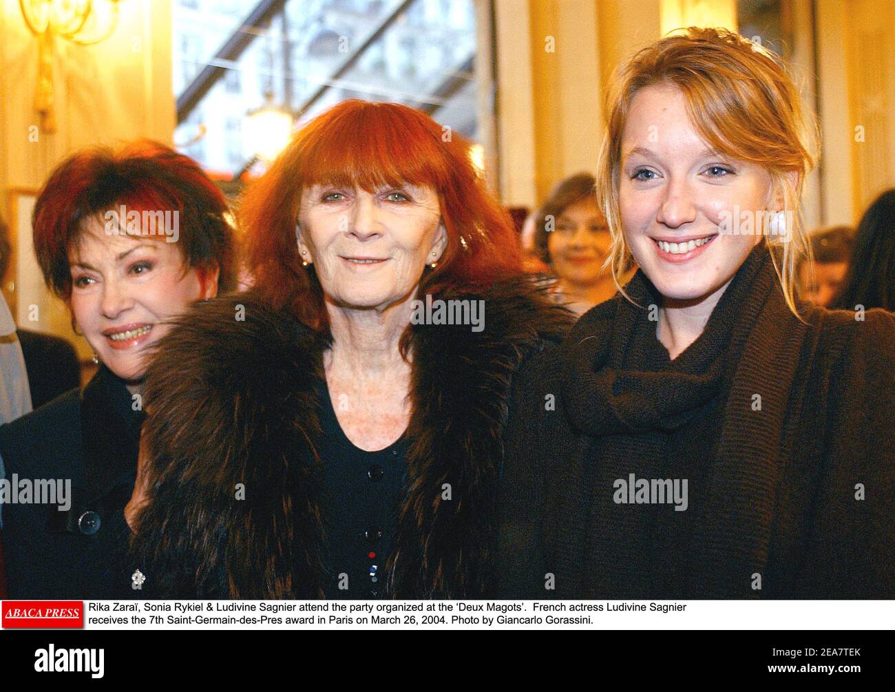 Rika Zara•, Sonia Rykiel & Ludivine Sagnier attend the party organized at  the ïDeux Magots'. French actress Ludivine Sagnier receives the 7th Saint- Germain-des-Pres award in Paris on March 26, 2004. Photo by