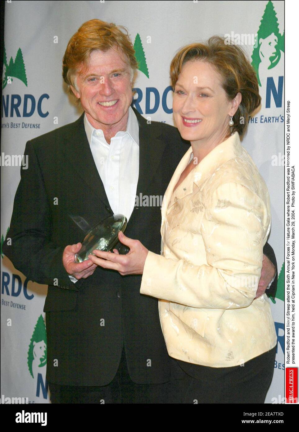 Robert Redford and Meryl Streep attend the Sixth Annual Forces for Nature  Gala where Robert Redford was Honored by NRDC and Meryl Streep presented  the award to him, held at Cipriani in