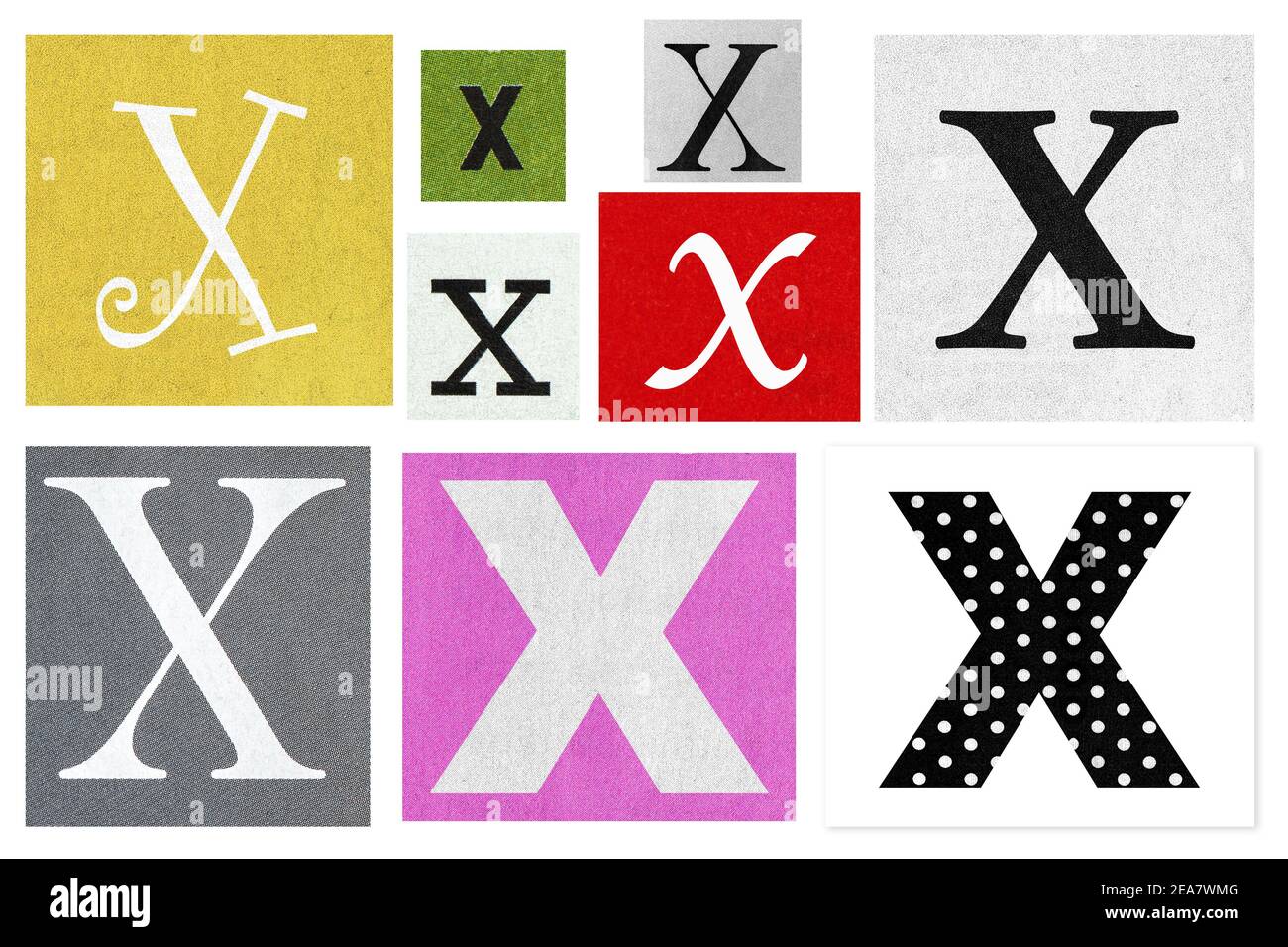 Paper cut letter X. Old newspaper magazine cutouts on white background Stock Photo