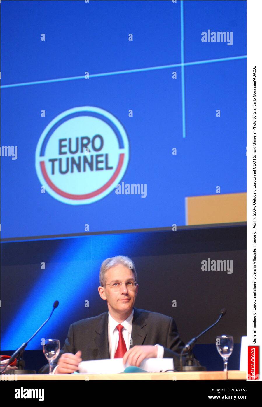 General meeting of Eurotunnel shareholders in Villepinte, France on April 7, 2004. Outgoing Eurotunnel CEO Richard Shirrefs. Photo by Giancarlo Gorassini/ABACA. Stock Photo