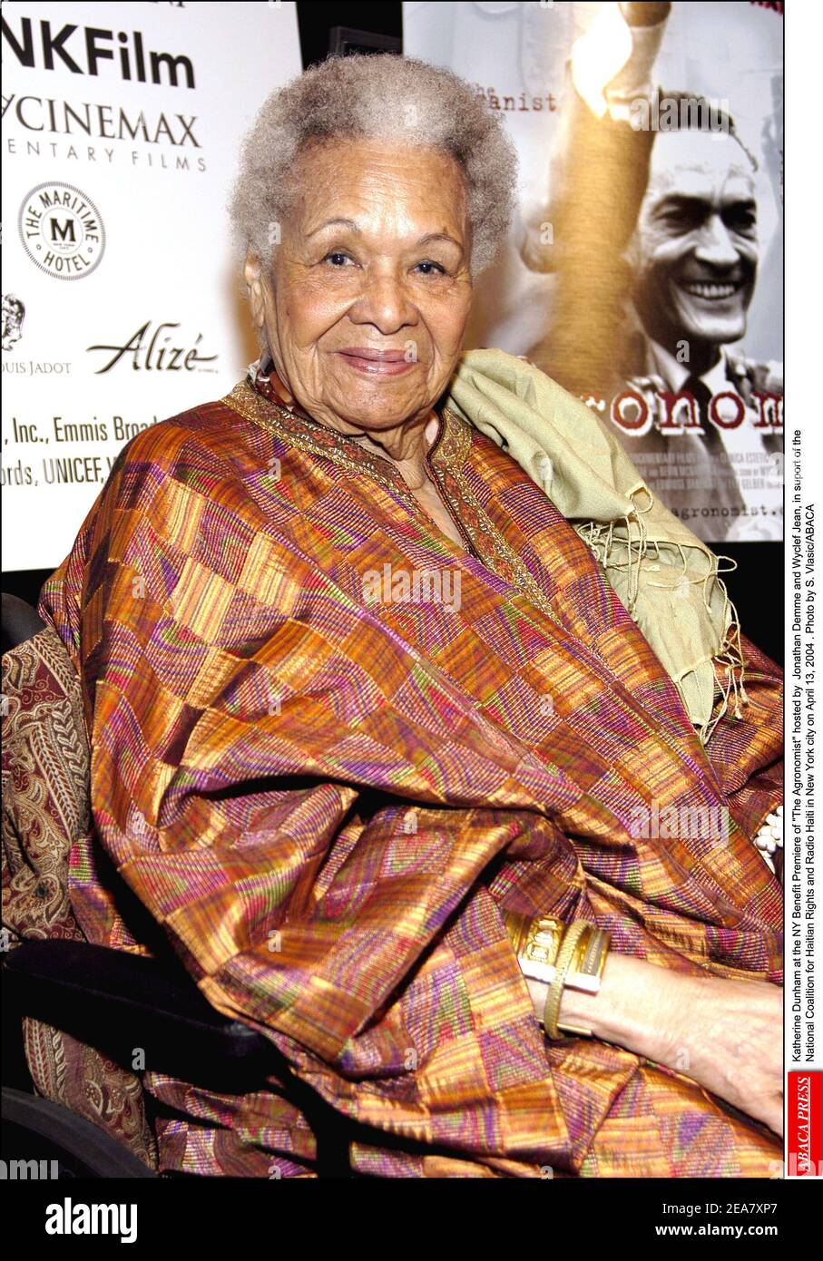 Katherine Dunham at the NY Benefit Premiere of The Agronomist hosted by Jonathan Demme and Wyclef Jean, in suport of the National Coalition for Haitian Rights and Radio Haiti in New York city on April 13, 2004 . Photo by S. Vlasic/ABACA Stock Photo