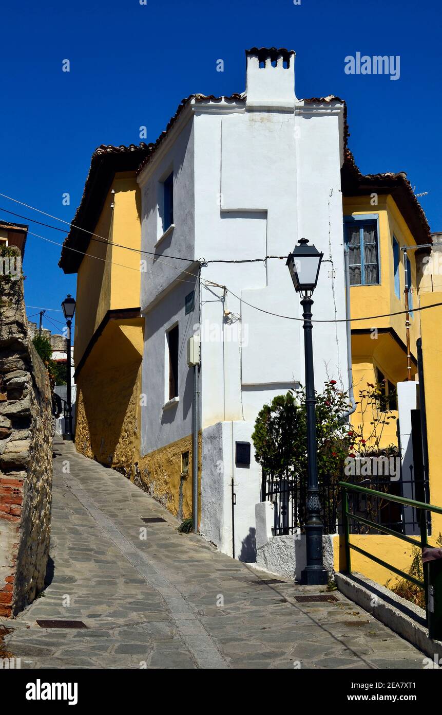 Greece, Kavala, homes along narrow street in Panagia precinct Stock