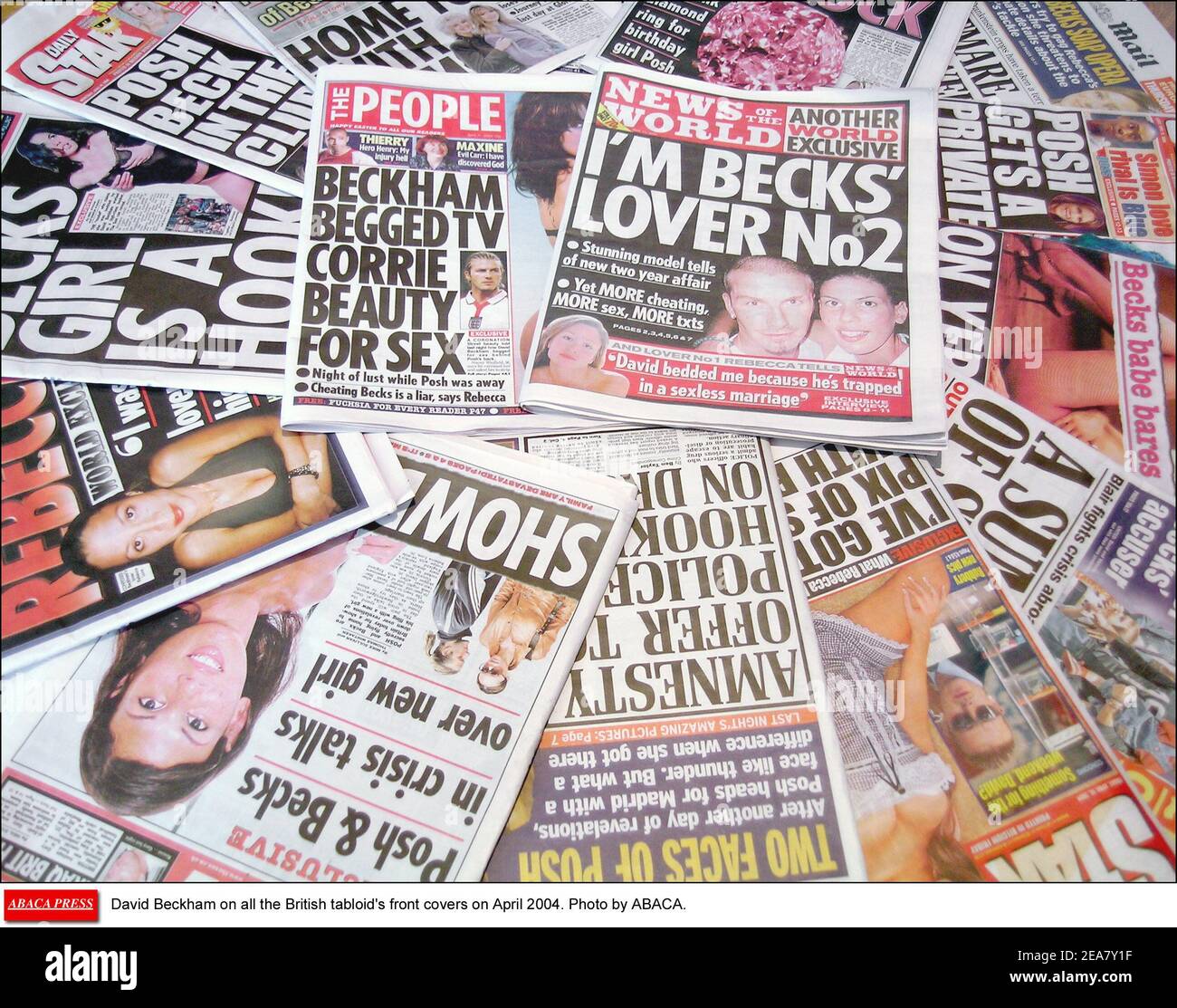 David Beckham on all the British tabloid's front covers on April 2004. Photo by ABACA Stock Photo