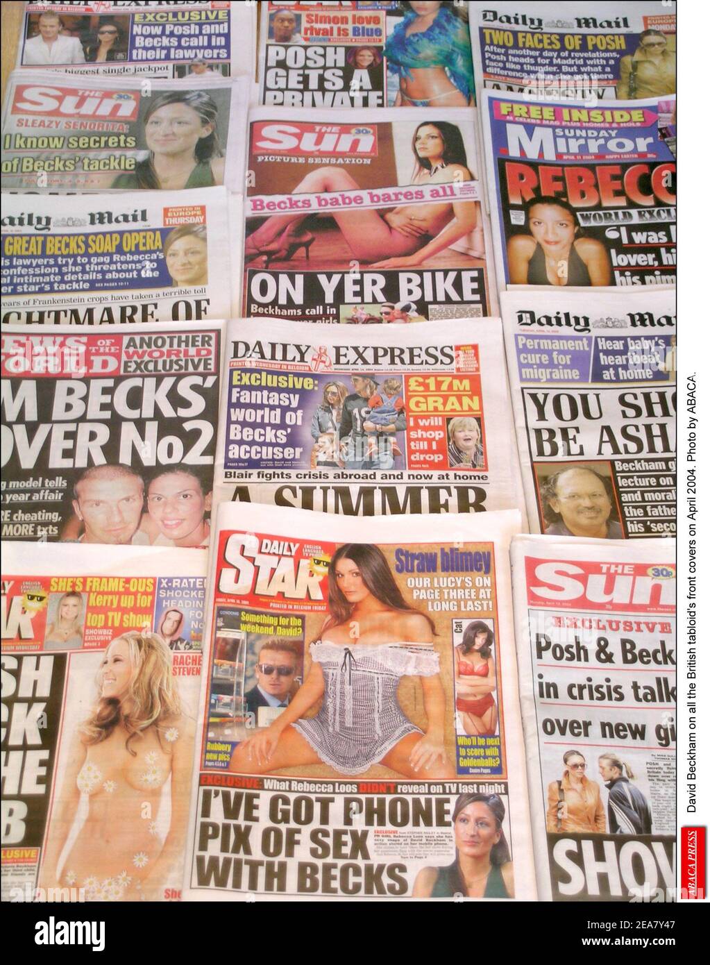 David Beckham on all the British tabloid's front covers on April 2004. Photo by ABACA Stock Photo