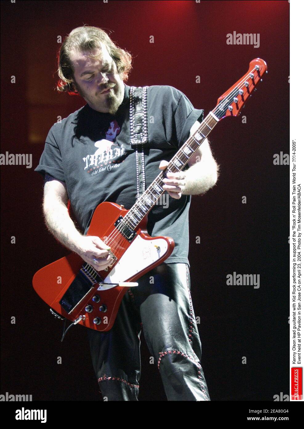Kenny Olson lead guuitarist with Kid Rock performing in support of the Rock n' Roll Pain Train World Tour 2004-2005. Event held at HP Pavilion in San Jose CA on April 23, 2004. Photo by Tim Mosenfelder/ABACA Stock Photo