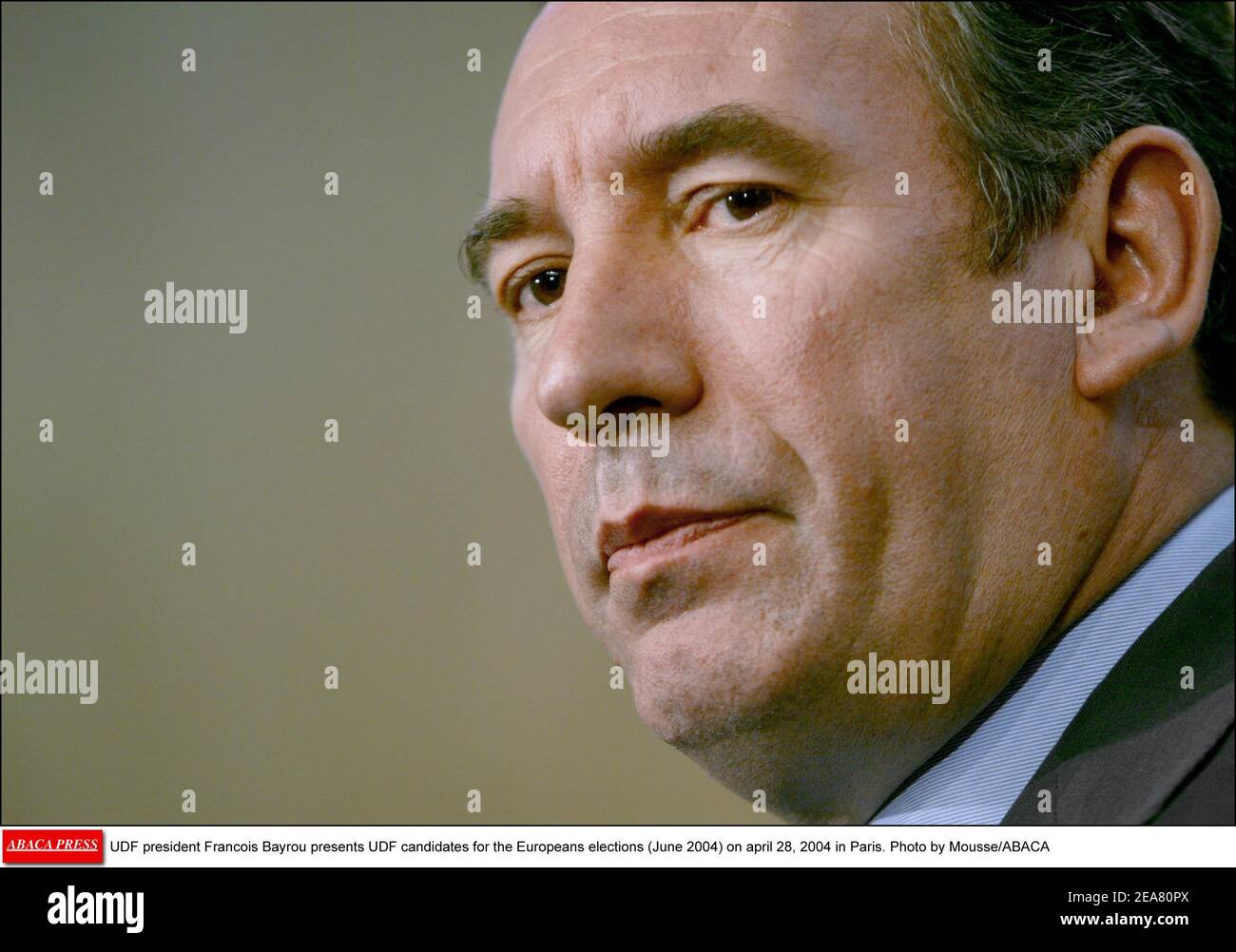 UDF president Francois Bayrou presents UDF candidates for the Europeans elections (June 2004) on april 28, 2004 in Paris. Photo by Mousse/ABACA Stock Photo