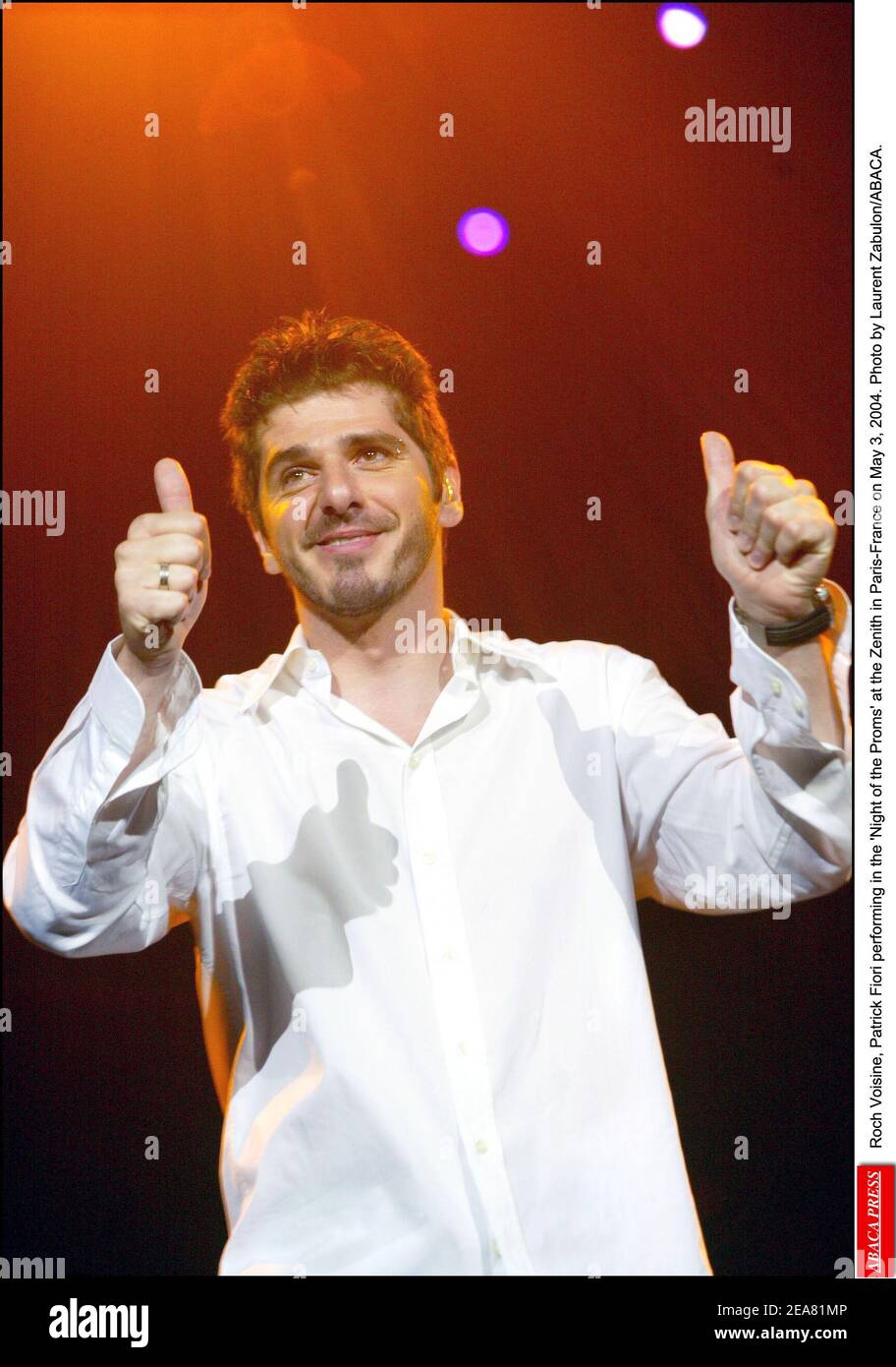 Roch Voisine, Patrick Fiori performing in the 'Night of the Proms' at the Zenith in Paris-France on May 3, 2004. Photo by Laurent Zabulon/ABACA. Stock Photo