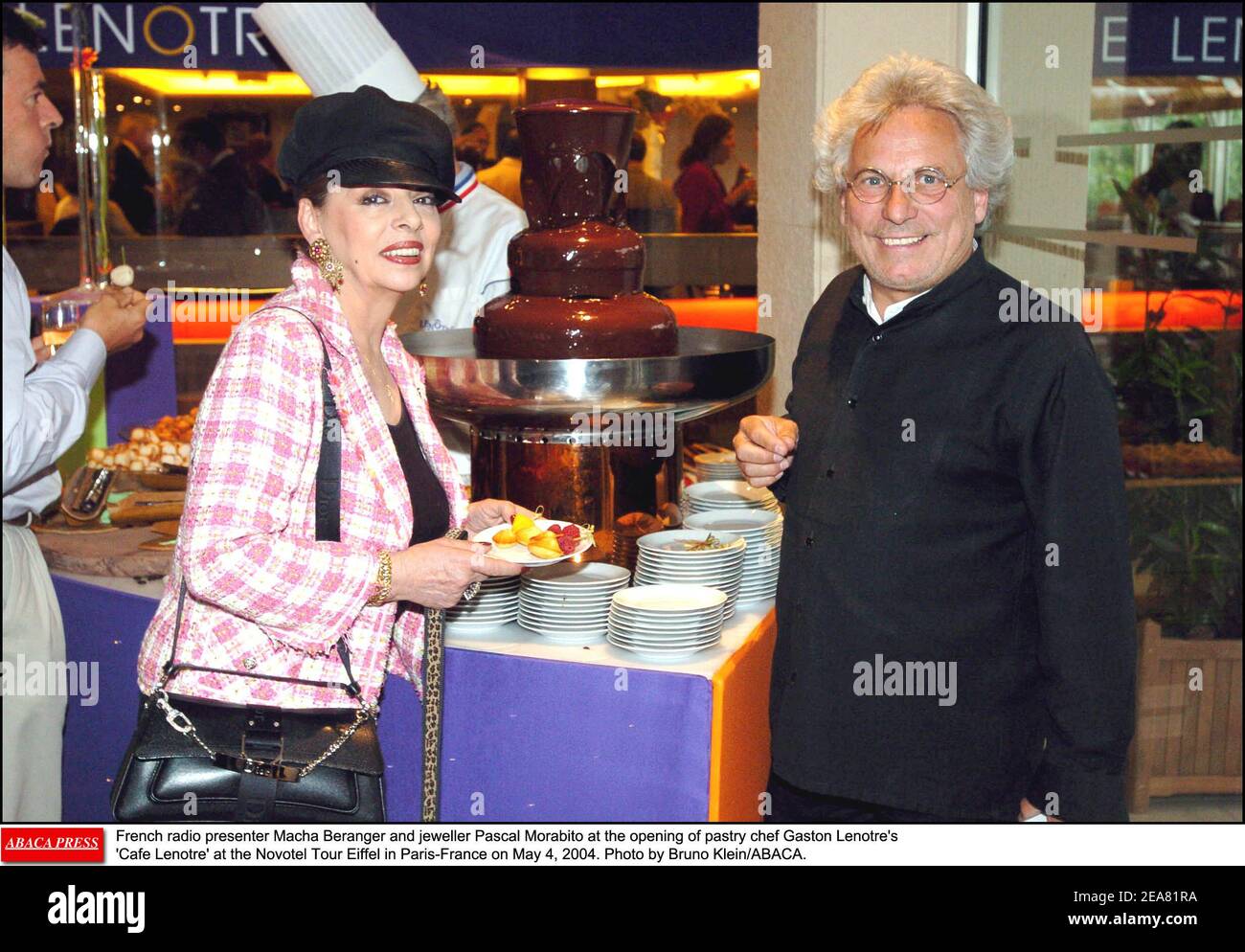 French radio presenter Macha Beranger and jeweller Pascal Morabito at the  opening of pastry chef Gaston Lenotre's 'Cafe Lenotre' at the Novotel Tour  Eiffel in Paris-France on May 4, 2004. Photo by