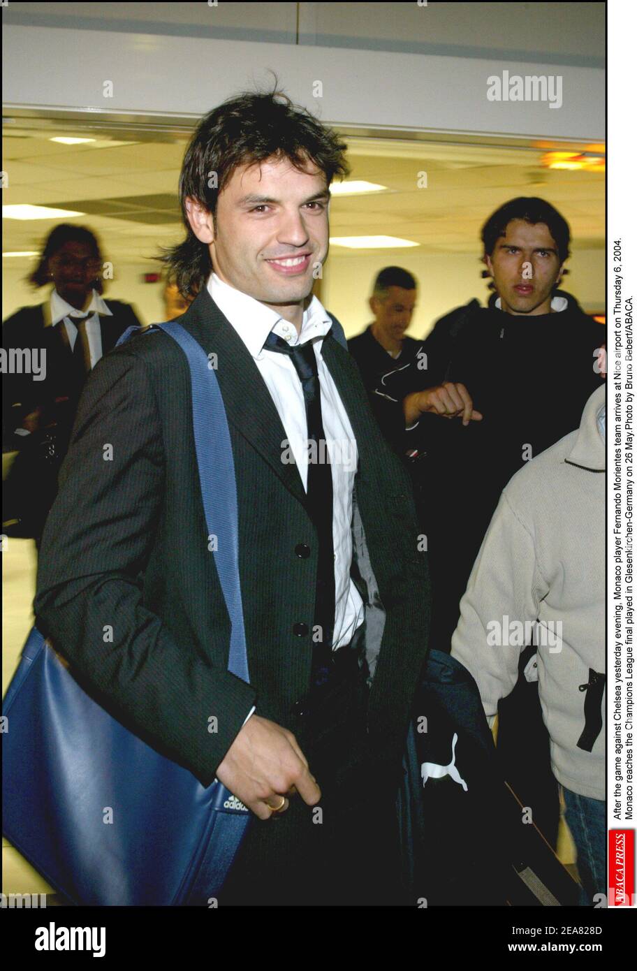After the game against Chelsea yesterday evening, Monaco player Fernando Morientes team arrives at Nice airport on Thursday 6, 2004. Monaco reaches the Champions League final played in Glesenkirchen-Germany on 26 May.Photo by Bruno Bebert/ABACA. Stock Photo