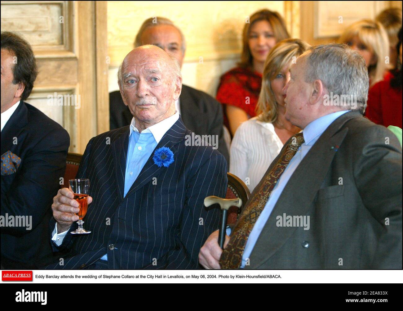 Eddie Barclay attends the wedding of Stephane Collaro at the City Hall in Levallois, on May 06, 2004. Photo by Klein-Hounsfield/ABACA. Stock Photo