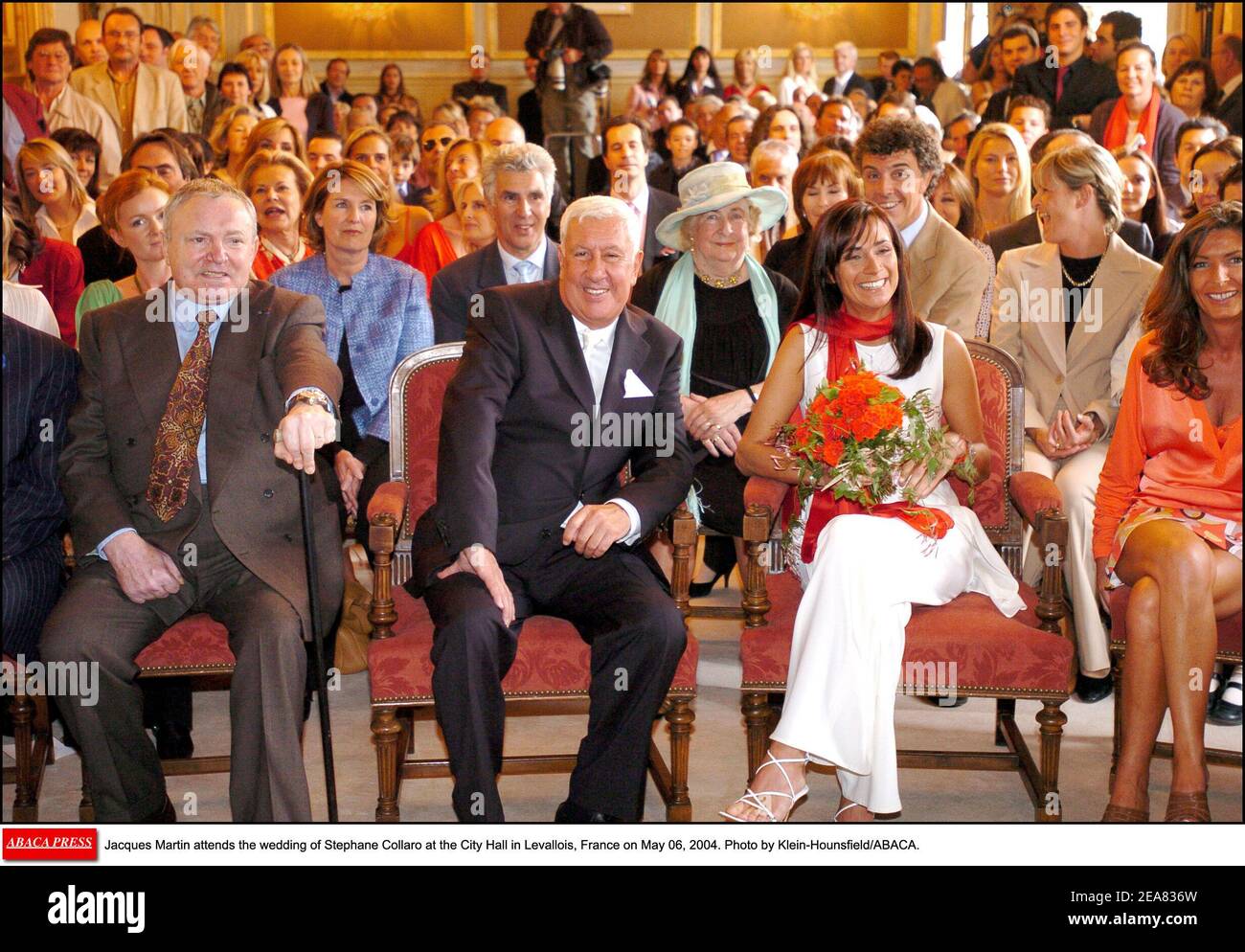 Jacques Martin and his wife attend the wedding of Stephane Collaro at the City Hall in Levallois, France on May 06, 2004. Photo by Klein-Hounsfield/ABACA. Stock Photo
