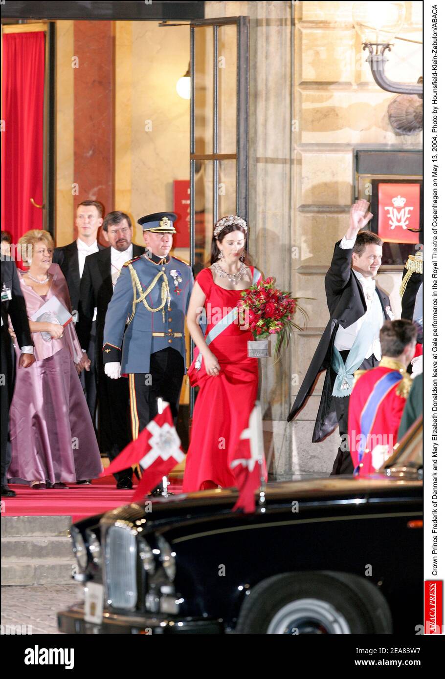 Crown Prince Frederik of Denmark and Mary Elizabeth Donaldson leave at Gala performance in the Royal Theatre of Copenhagen on May 13, 2004. Photo by Hounsfield-Klein-Zabulon/ABACA Stock Photo