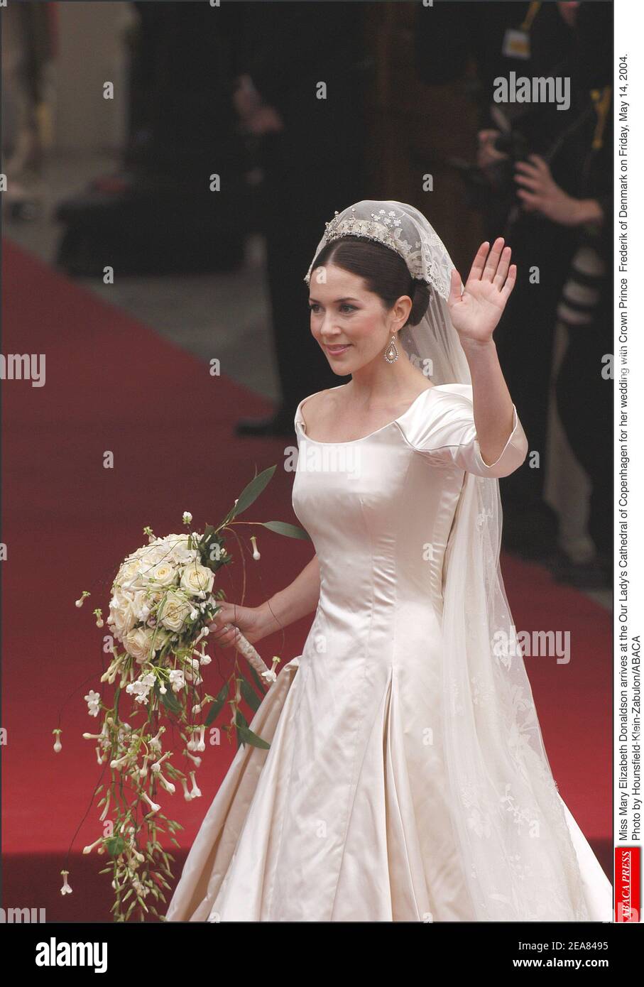 Miss Mary Elizabeth Donaldson arrives at the Our Lady's Cathedral of Copenhagen for her wedding with Crown Prince Frederik of Denmark on Friday, May 14, 2004. Photo by Hounsfield-Klein-Zabulon/ABACA Stock Photo