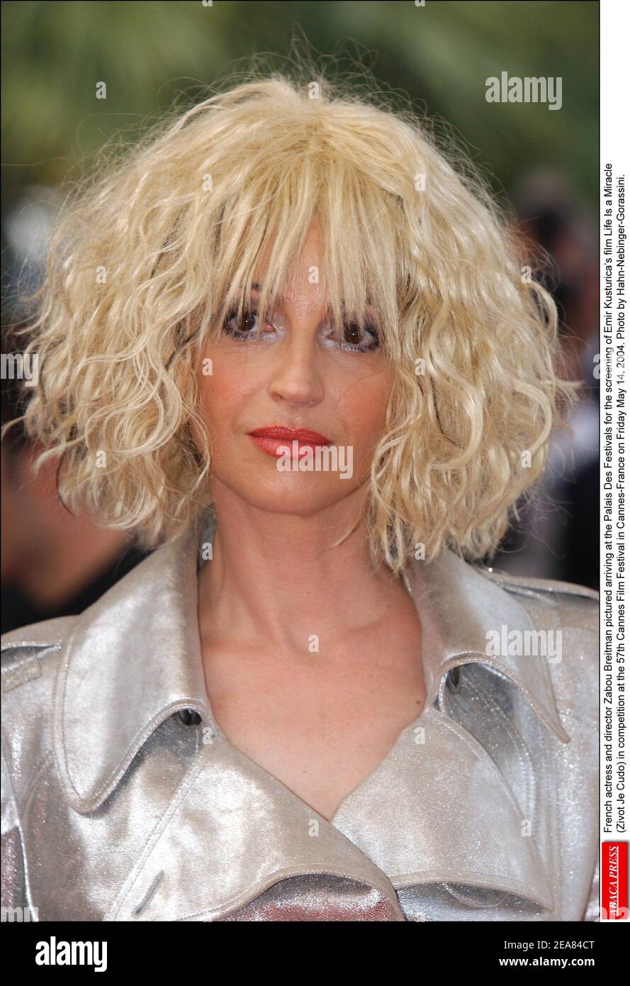 French actress and director Zabou Breitman pictured arriving at the Palais Des Festivals for the screening of Emir Kusturica's film Life Is a Miracle (Zivot Je Cudo) in competition at the 57th Cannes Film Festival in Cannes-France on Friday May 14, 2004. Photo by Hahn-Nebinger-Gorassini. Stock Photo
