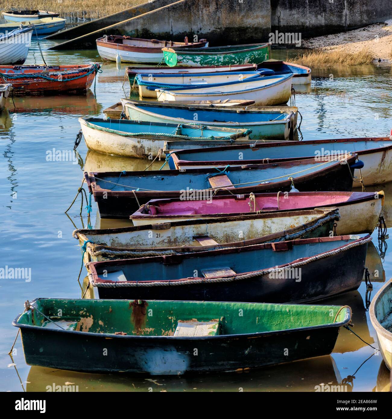 Rowing boats in a row Stock Photo