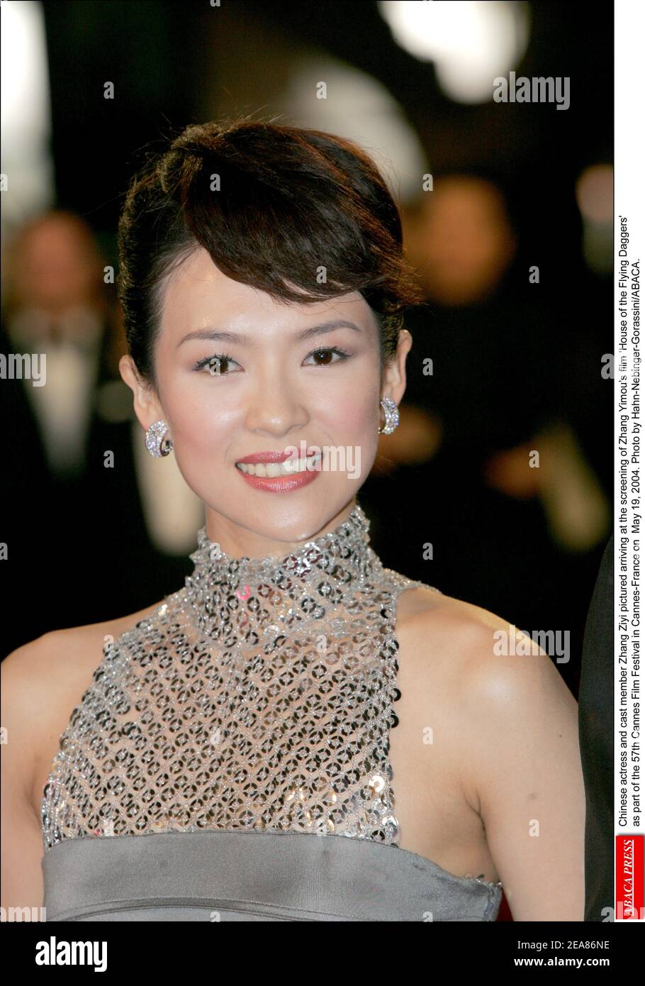 Chinese actress and cast member Zhang Ziyi pictured arriving at the screening of Zhang Yimou's film 'House of the Flying Daggers' as part of the 57th Cannes Film Festival in Cannes-France on May 19, 2004. Photo by Hahn-Nebinger-Gorassini/ABACA. Stock Photo
