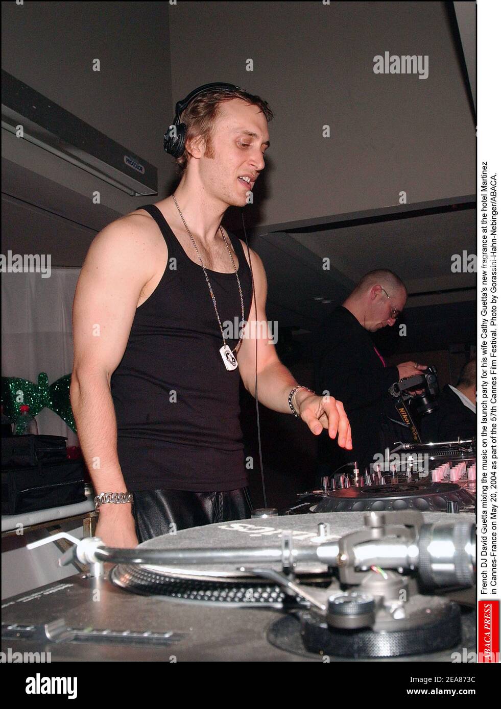 French DJ David Guetta mixing the music on the launch party for his wife  Cathy Guetta's new fragrance at the hotel Martinez in Cannes-France on May  20, 2004 as part of the