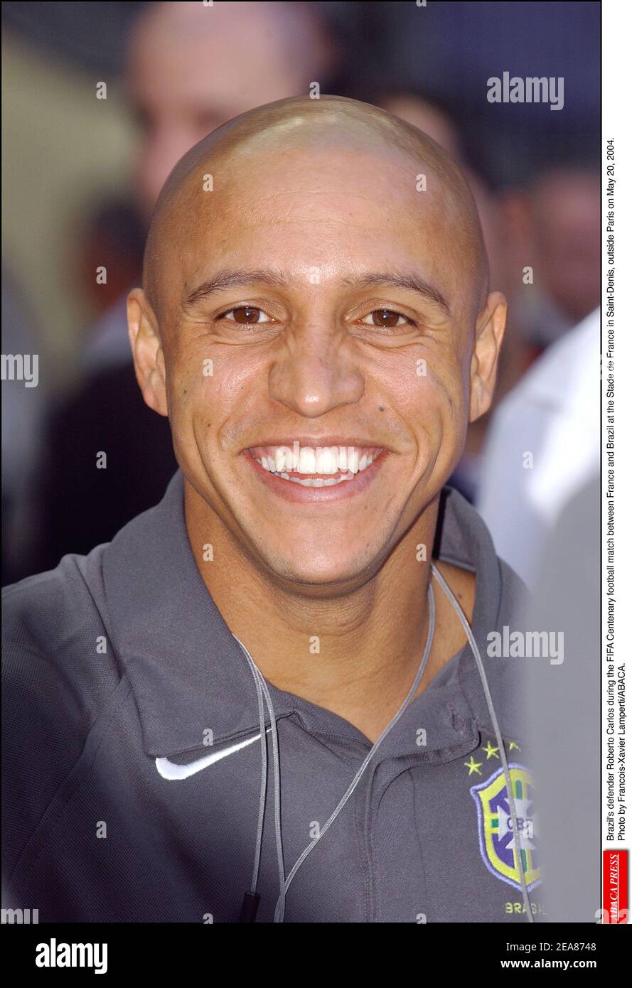 Brazil's defender Roberto Carlos during the FIFA Centenary football match between France and Brazil at the Stade de France in Saint-Denis, outside Paris on May 20, 2004. Photo by Francois-Xavier Lamperti/ABACA. Stock Photo