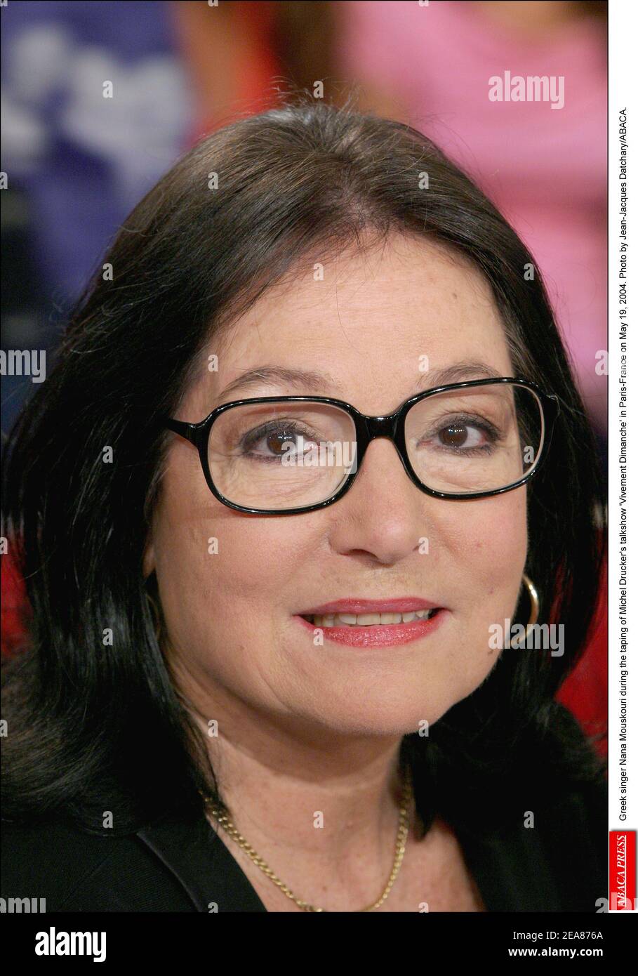 Greek singer Nana Mouskouri during the taping of Michel Drucker's talkshow 'Vivement Dimanche' in Paris-France on May 19, 2004. Photo by Jean-Jacques Datchary/ABACA. Stock Photo