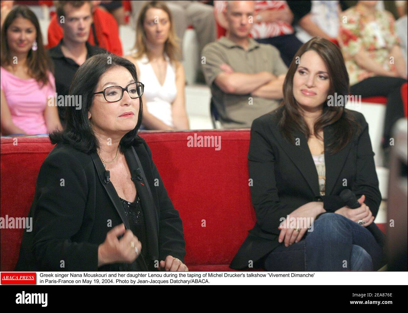 Greek singer Nana Mouskouri and her daughter Lenou during the taping of Michel Drucker's talkshow 'Vivement Dimanche' in Paris-France on May 19, 2004. Photo by Jean-Jacques Datchary/ABACA. Stock Photo