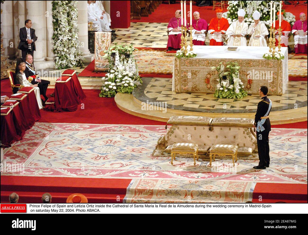 Prince Felipe of Spain and Letizia Ortiz inside the Cathedral of Santa Maria la Real de la Almudena during the wedding ceremony in Madrid-Spain on saturday May 22, 2004. Photo ABACA. Stock Photo