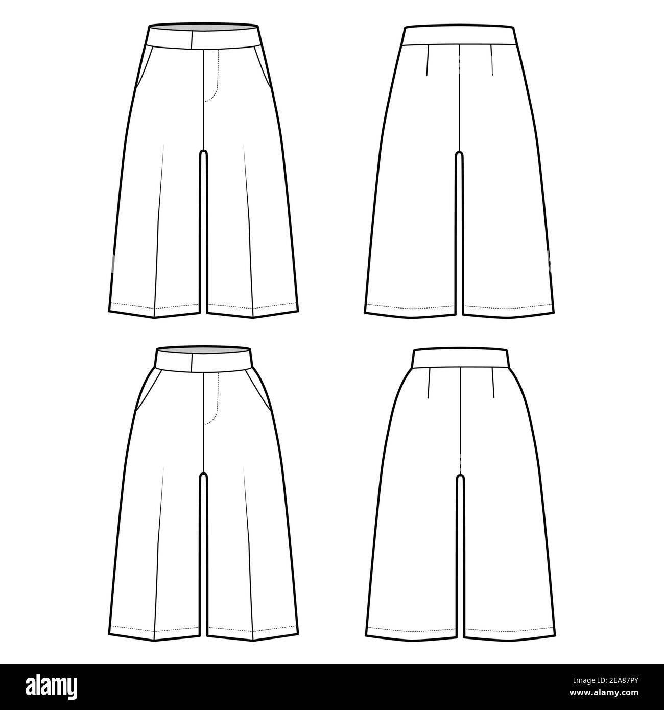 Set of Shorts Bermuda dress pants technical fashion illustration with ...