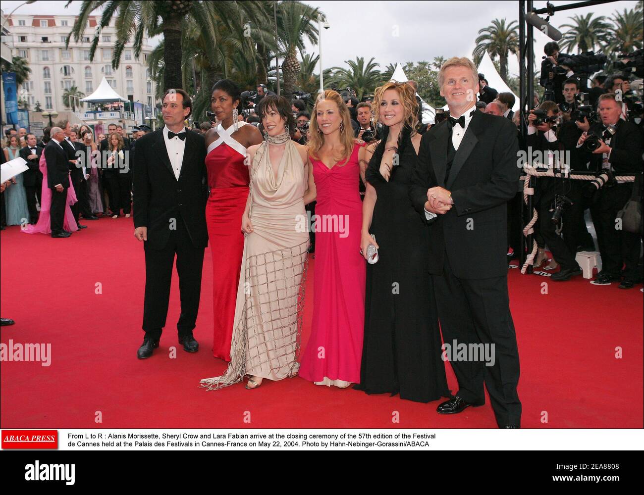 From L to R : Alanis Morissette, Sheryl Crow and Lara Fabian arrive at the closing ceremony of the 57th edition of the Festival de Cannes held at the Palais des Festivals in Cannes-France on May 22, 2004. Photo by Hahn-Nebinger-Gorassini/ABACA Stock Photo