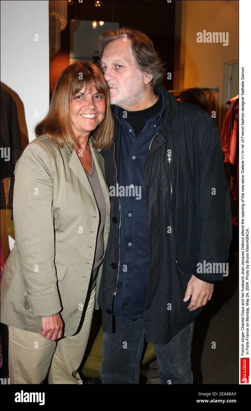 French singer Chantal Goya and her husband Jean-Jacques Debout attend the  opening of the new store 'Galerie Vivienne' of French fashion designer  Nathalie Garcon in Paris-France on Monday, May 24, 2004. Photo