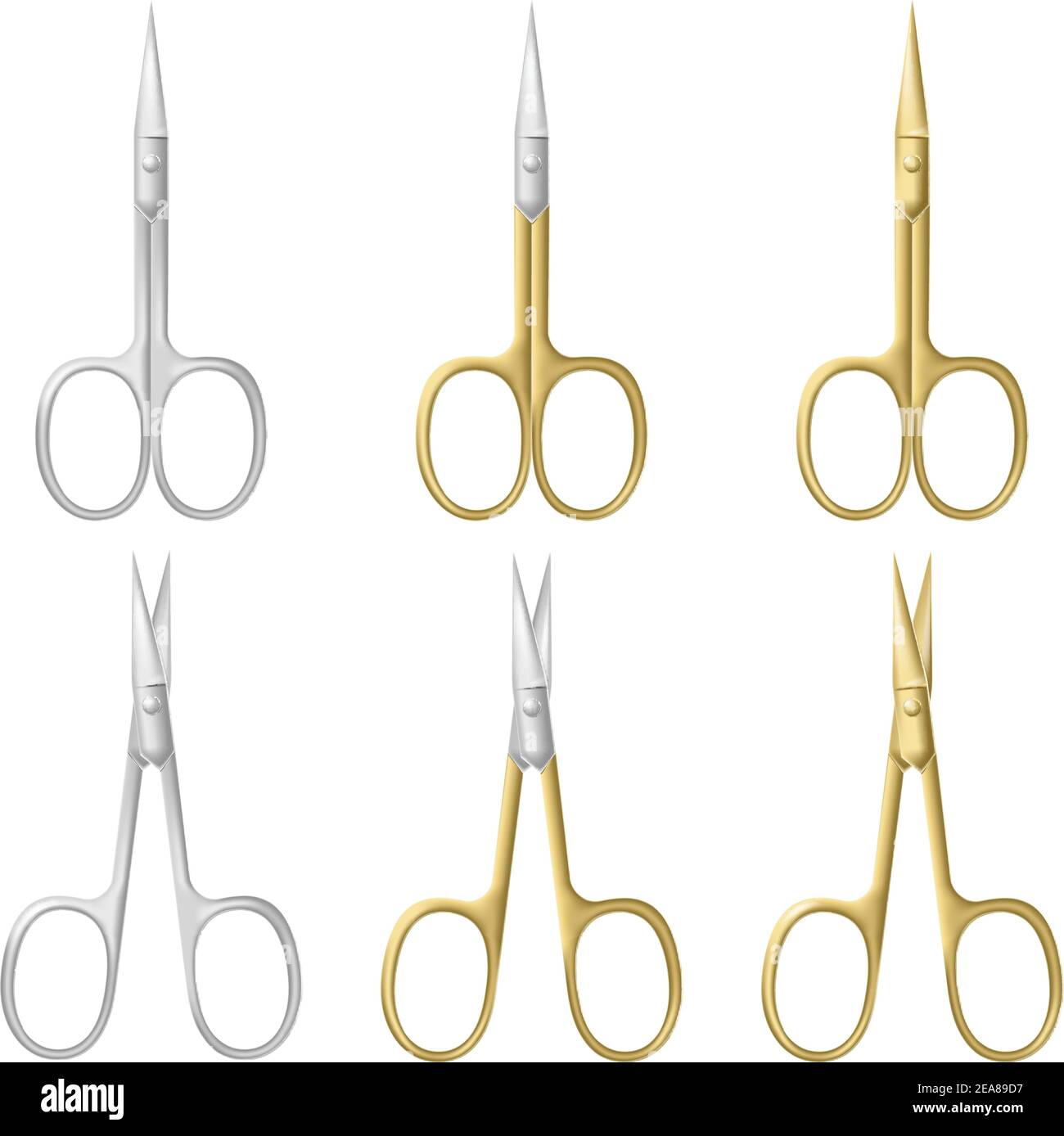 Set of manicure / pedicure scissors isolated on white background. Photo-realistic vector illustration. Stock Vector