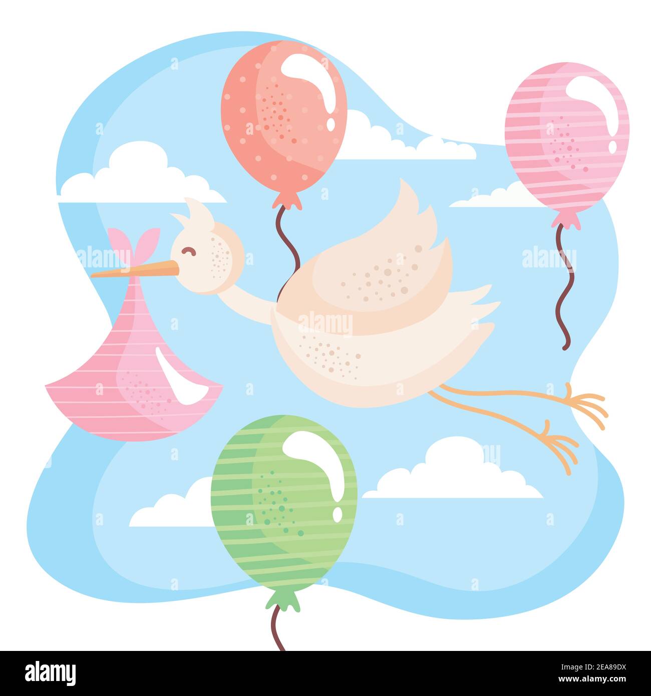 stork flying with baby bag and balloons helium Stock Vector Image & Art ...