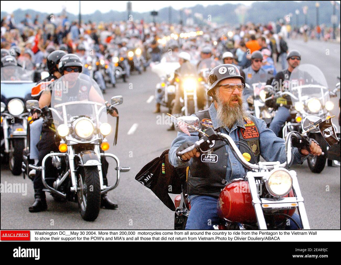 Washington DC  May 30 2004. More than 200,000 motorcycles come from all around the country to ride from the Pentagon to the Vietnam Wall to show their support for the POW's and MIA's and all those that did not return from Vietnam. Photo by Olivier Douliery/ABACA Stock Photo