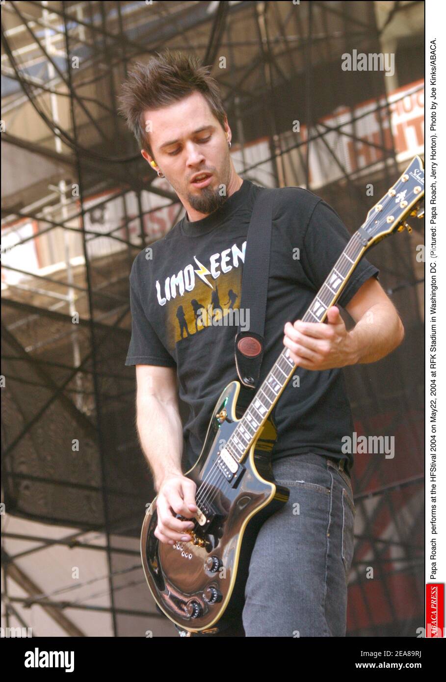 Papa Roach performs at the HFStival 2004 on May22, 2004 at RFK Stadium in Washington DC. (Pictured: Papa Roach, Jerry Horton). Photo by Joe Kinks/ABACA. Stock Photo