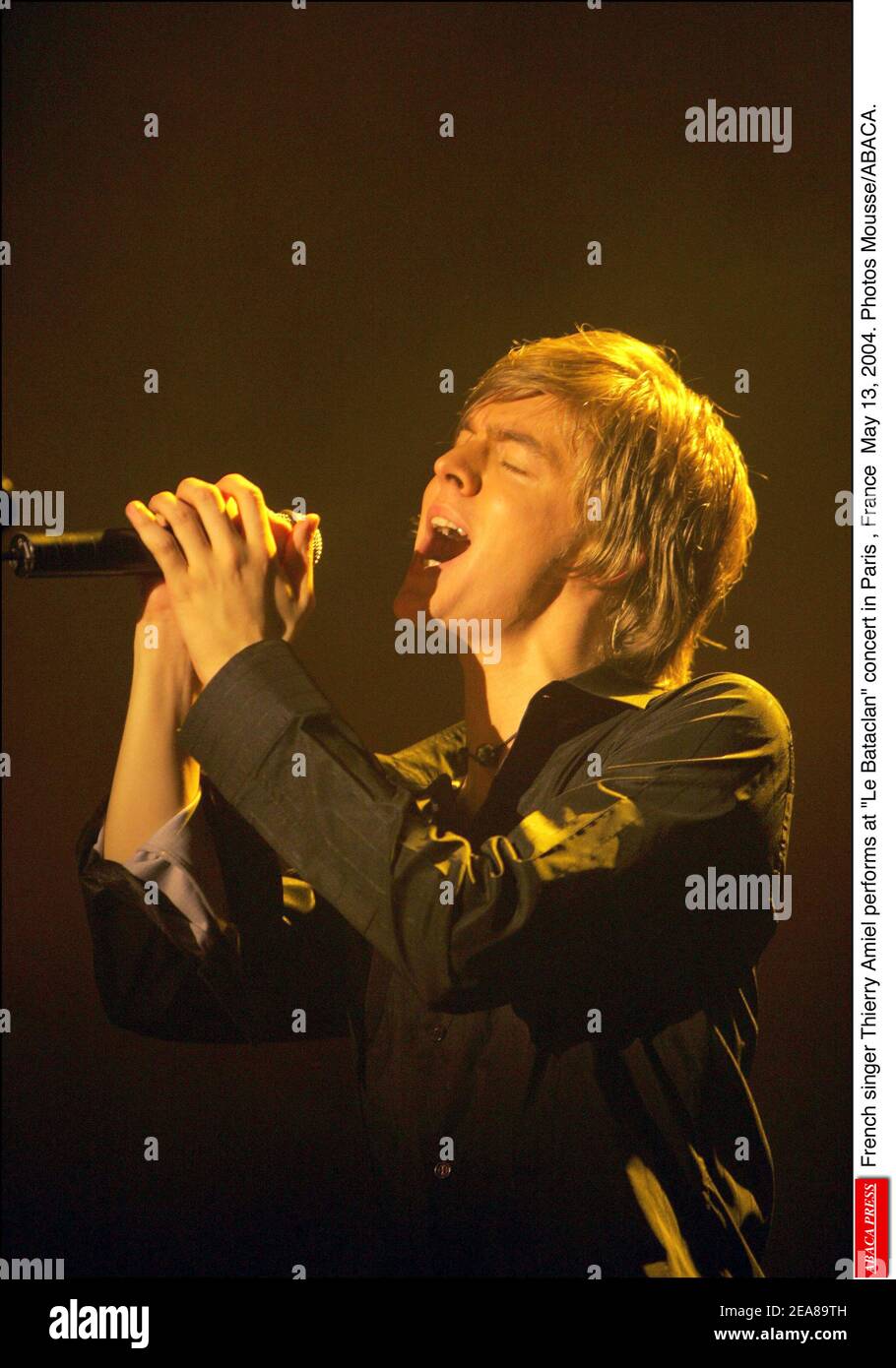 French singer Thierry Amiel performs at Le Bataclan concert in Paris , France May 13, 2004. Photos Mousse/ABACA. Stock Photo
