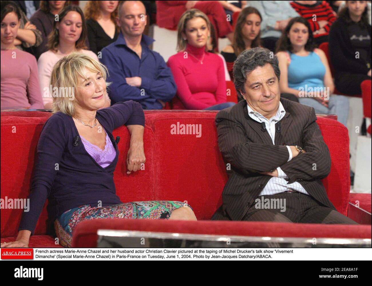 French actress Marie-Anne Chazel and her husband actor Christian Clavier  pictured at the taping of Michel Drucker's talk show 'Vivement Dimanche'  (Special Marie-Anne Chazel) in Paris-France on Tuesday, June 1, 2004. Photo