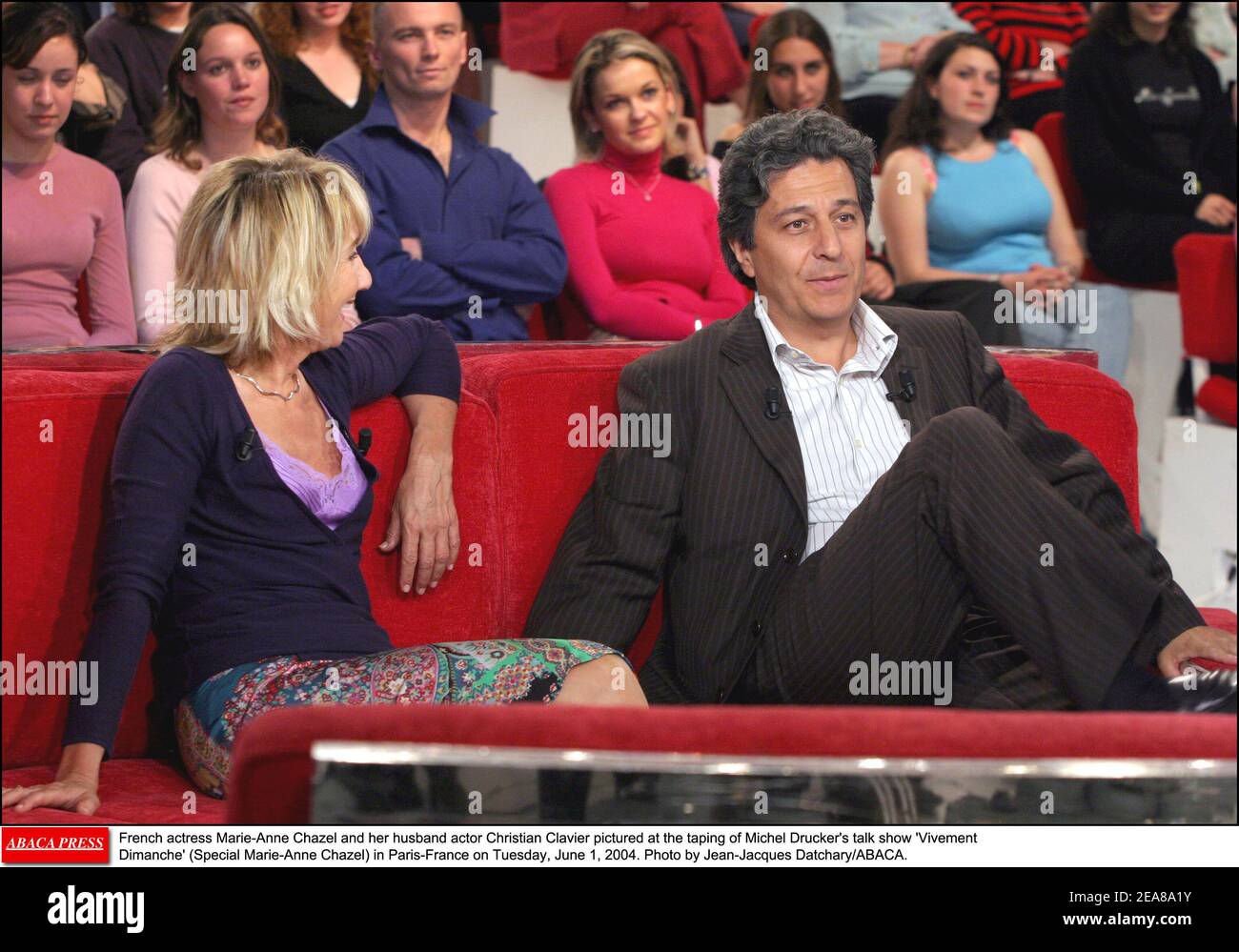 French actress Marie-Anne Chazel and her husband actor Christian Clavier  pictured at the taping of Michel Drucker's talk show 'Vivement Dimanche'  (Special Marie-Anne Chazel) in Paris-France on Tuesday, June 1, 2004. Photo