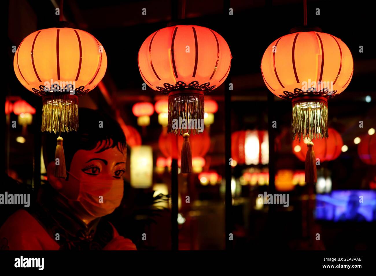 Rows Of Colorful Glowing Red Chinese Lanterns Stock Photo