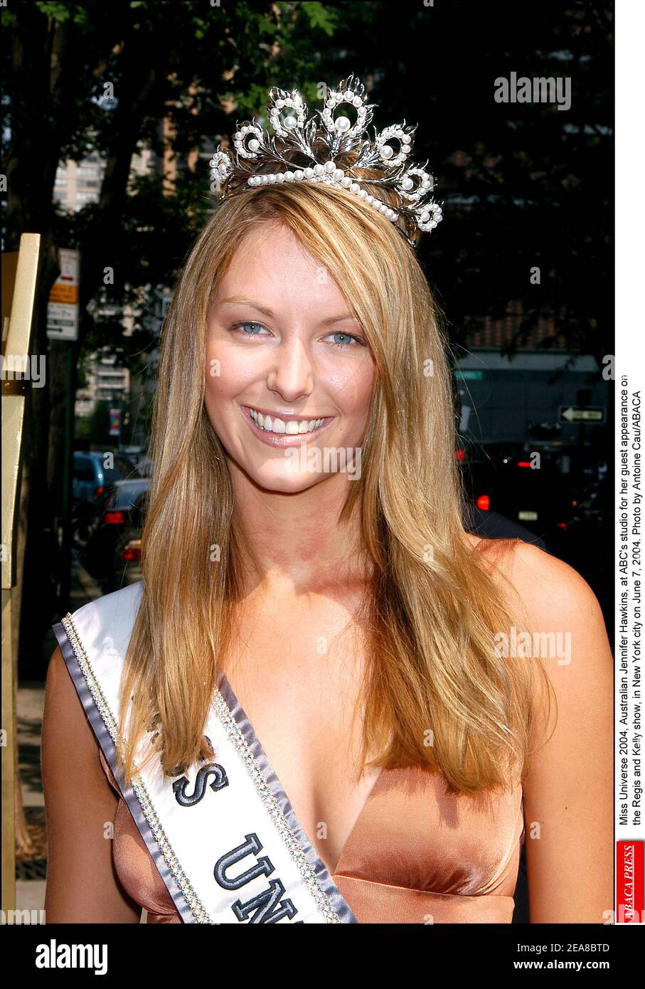 Miss Universe 2004, Australian Jennifer Hawkins, at ABC's studio for her guest appearance on the Regis and Kelly show, in New York city on June 7, 2004. Photo by Antoine Cau/ABACA Stock Photo