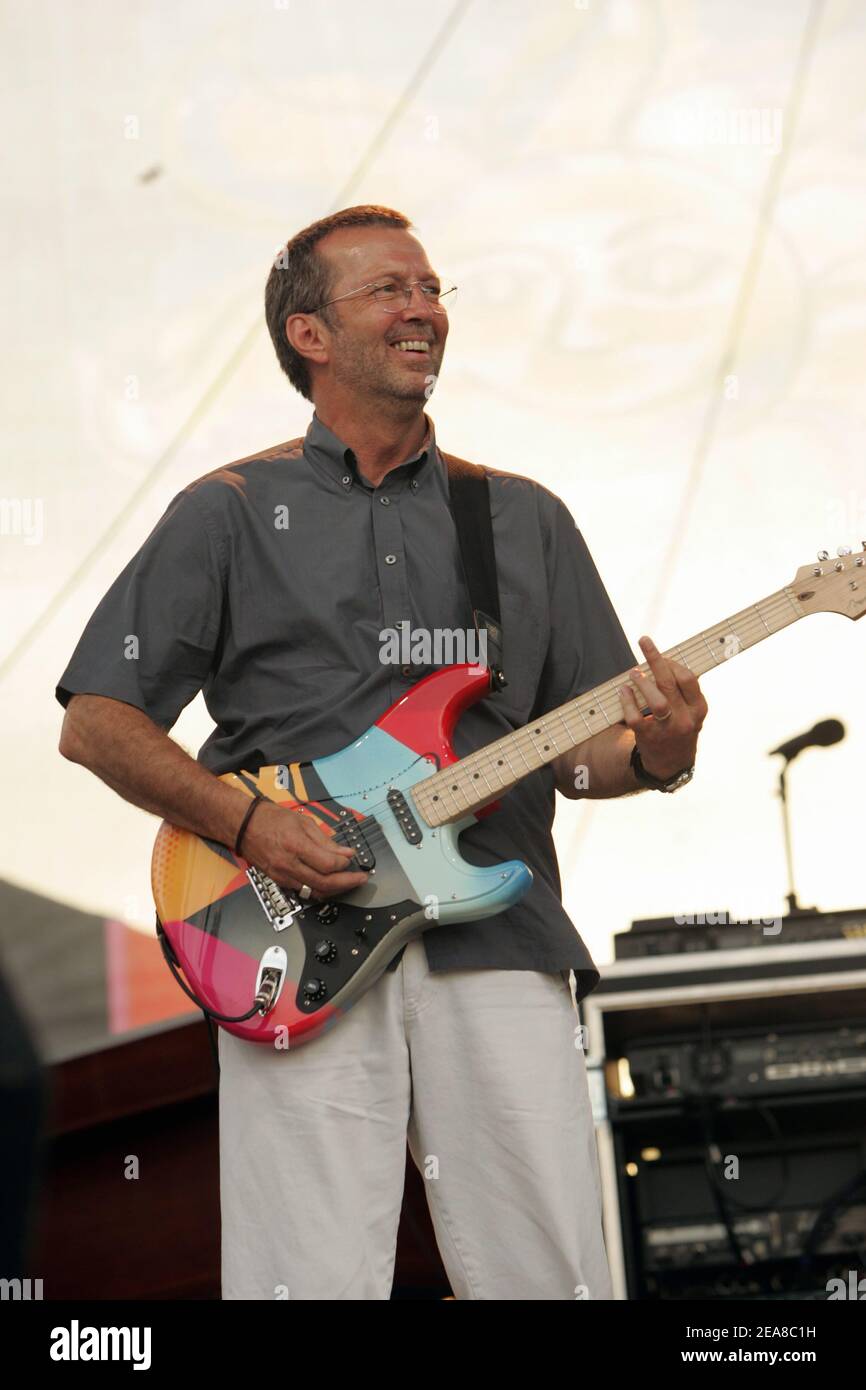 J. J. Cale and Eric Clapton perform on the Main Stage on the second day of the Crossroads Guitar Festival in Fair Park in Dallas Texas on June 5, 2004. Photo by John Davisson/ABACA Stock Photo