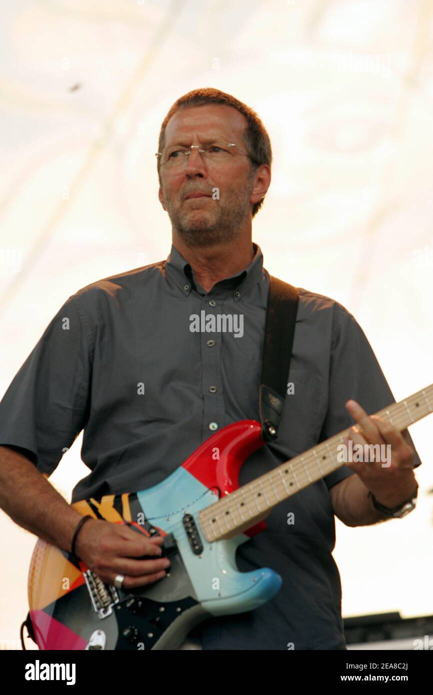 J. J. Cale and Eric Clapton perform on the Main Stage on the second day of the Crossroads Guitar Festival in Fair Park in Dallas Texas on June 5, 2004. Photo by John Davisson/ABACA Stock Photo